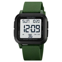 SKMEI Men's Digital Sports Watch with Backlight and Stopwatch, 5Bar Waterproof (Green white)