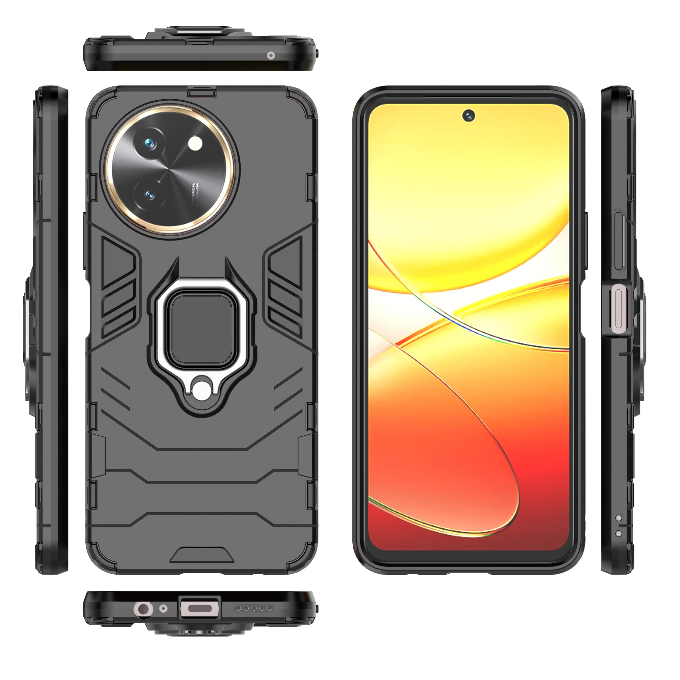 Case for VIVO T3X 5G Shockproof Ring Holder Armor kickstand Cover for VIVO Y38 5G Y200i 2