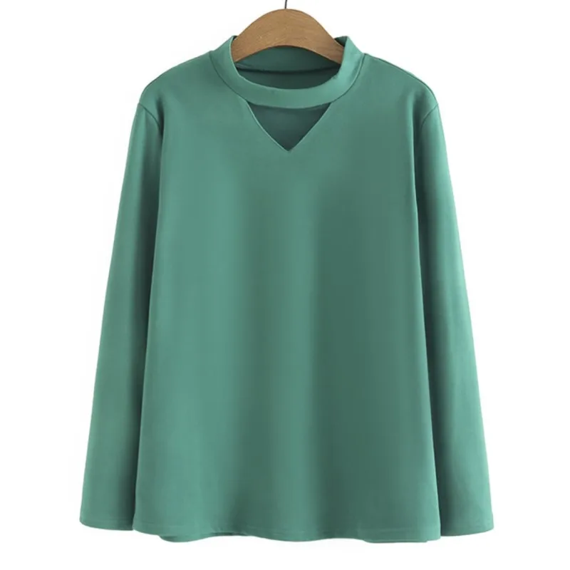 

Футболка женская однотонная с длинным рукавом и вырезами, 4XL