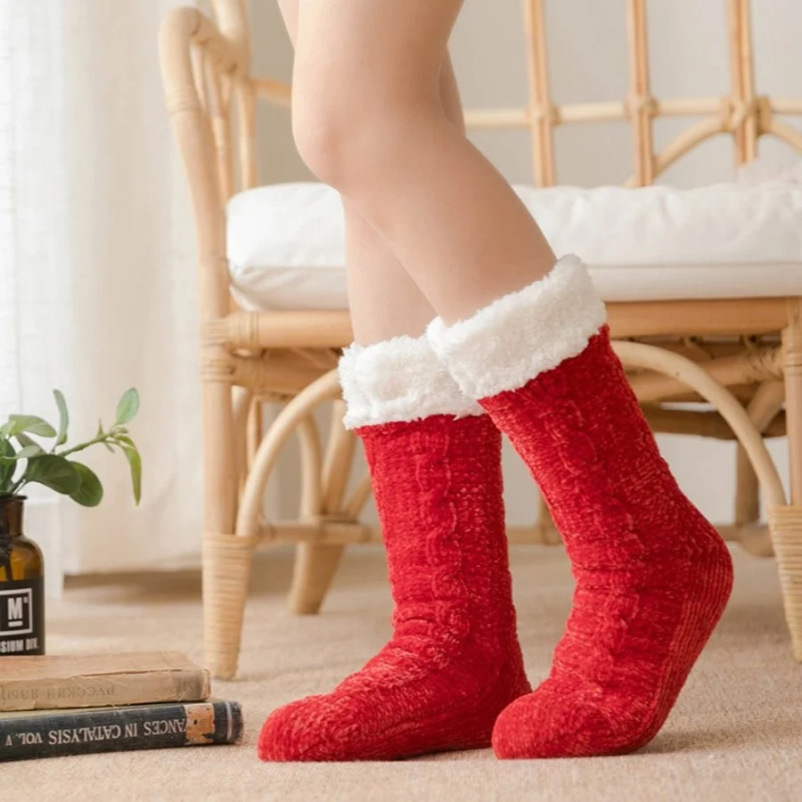 Fuzzy Thermal Socks Womens Winter Warm Plush Silicone Non-slip Grip Soft Comfy Loose Female Floor Fluffy Slippers Sock Indoor