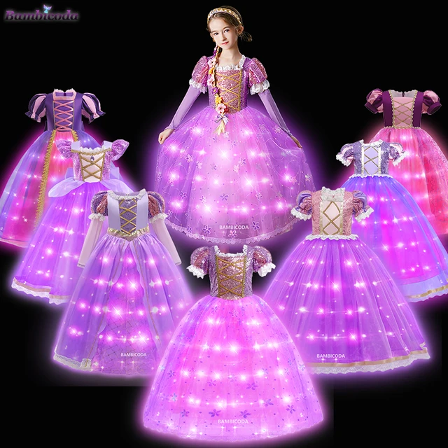 Robe de princesse Raiponce avec lumière LED pour filles, costume