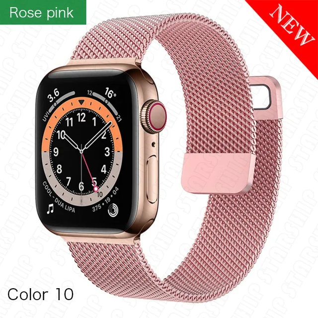 Metal Milanese band for Apple Watch 7/6/SE/5/4/3/2/1 41/38/40mm Stainless Steel Watch strap for iwatch 7 45MM 42MM 44MM Bracelet rose powder-10