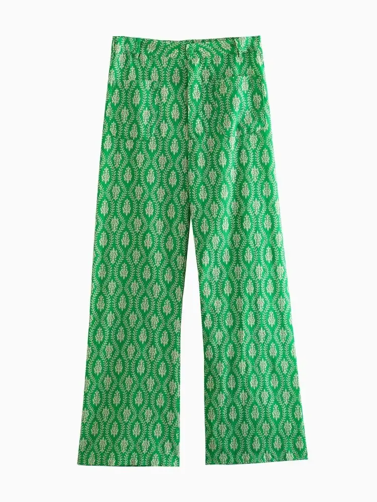 

MESTTRAF Women 2023 Fashion Front Pockets Printed Wide Leg Pants Vintage High Waist Female Trousers Streetwear