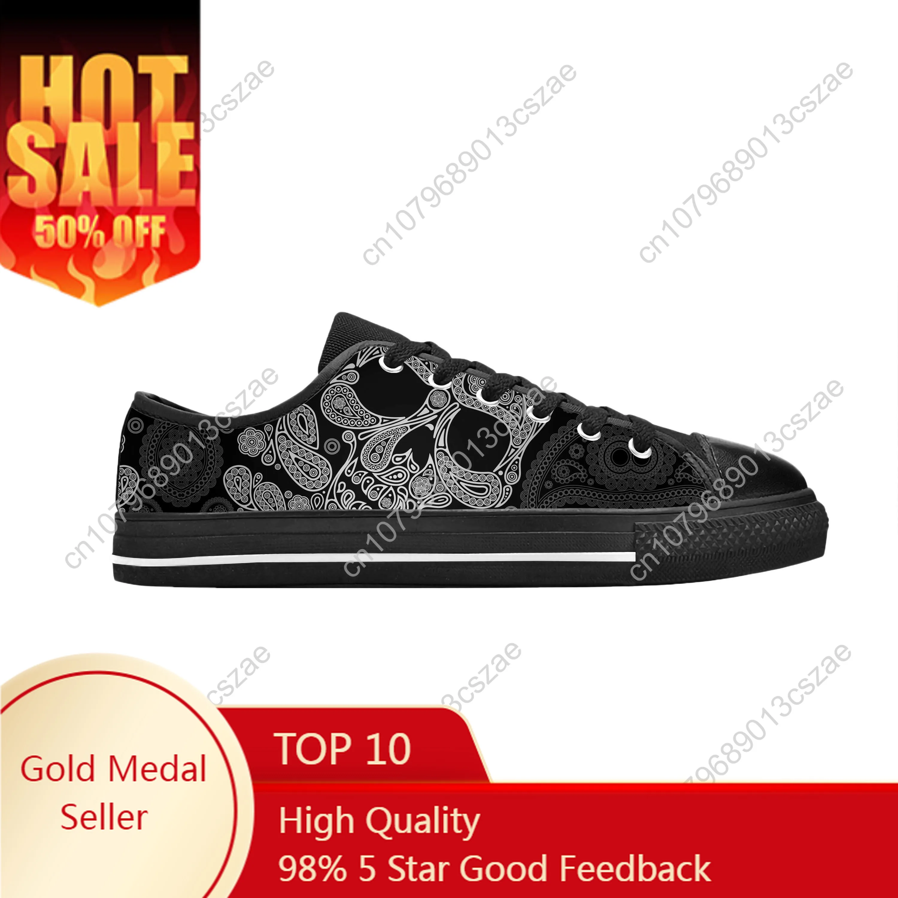 

Sugar Skull Paisley Skeleton Goth Gothic Horror Casual Cloth Shoes Low Top Comfortable Breathable 3D Print Men Women Sneakers