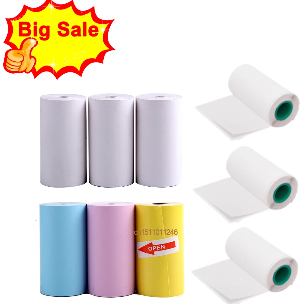 Thermal Paper White Colorful Adhesive Sticker Label Paper Print 6 Rolls For Pocket Thermal Printer and Kids Instant Camera
