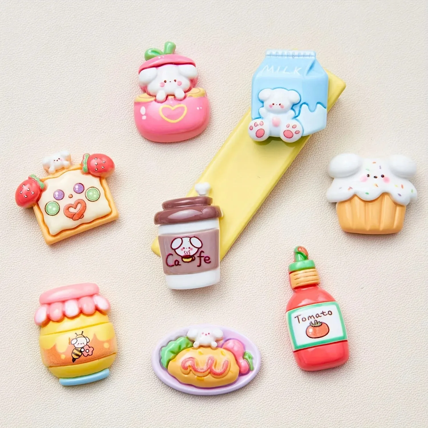 Set of 8 Adorable Cartoon Food Decorative Magnets