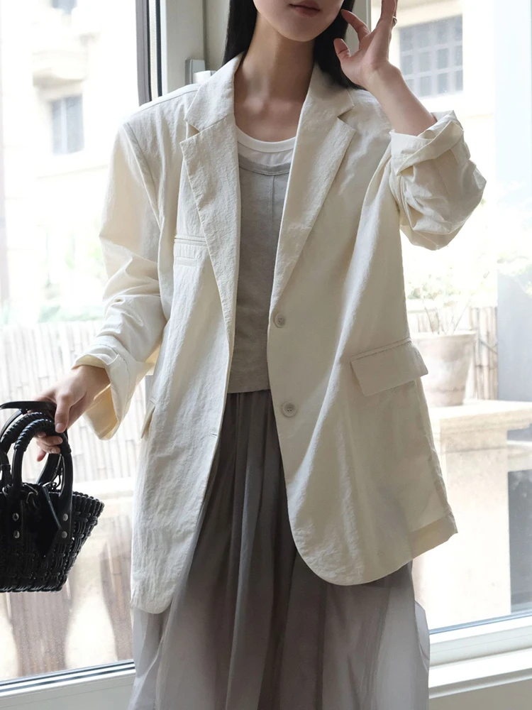 [LANMREM] Linen Loose Casual Blazers For Women Single Breasted Korean Style Jackets Fashion Coats 2024 Summer New 26D9061