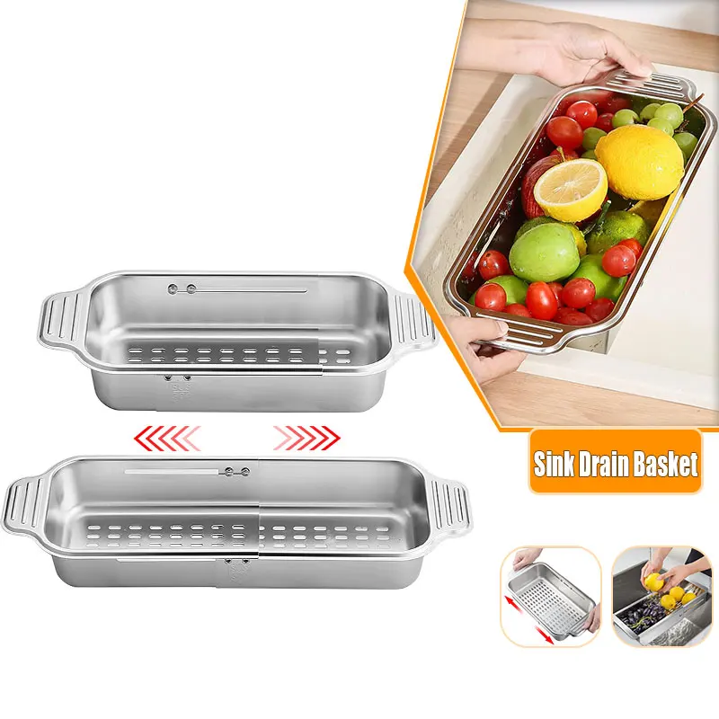 

Over The Sink Colander Expandable Stainless Steel Strainer Basket Dish Drying Rack for Kitchen Sink Rinse Pasta Veggies Fruits