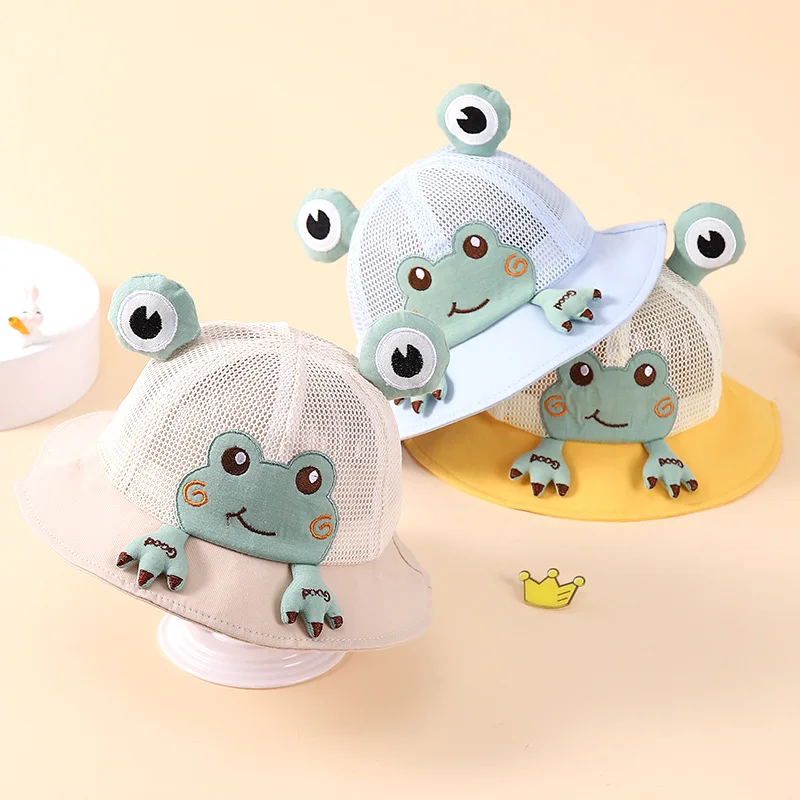 

Летняя тонкая Рыбацкая шляпа для мужчин и женщин, Детская сетчатая дышащая шляпа от солнца, мультяшная маленькая лягушка Ins, Солнцезащитная шляпа для рыбалки