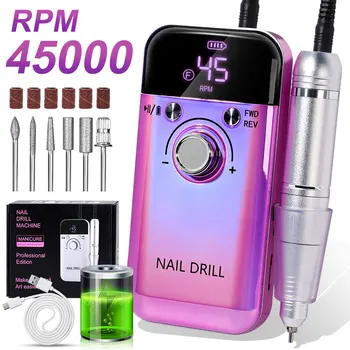 45000RPM Electric Nail Drill Machine Professional Nail Drills for Gel Nails Polish Rechargeable Portable Nail File Manicure Tool 1