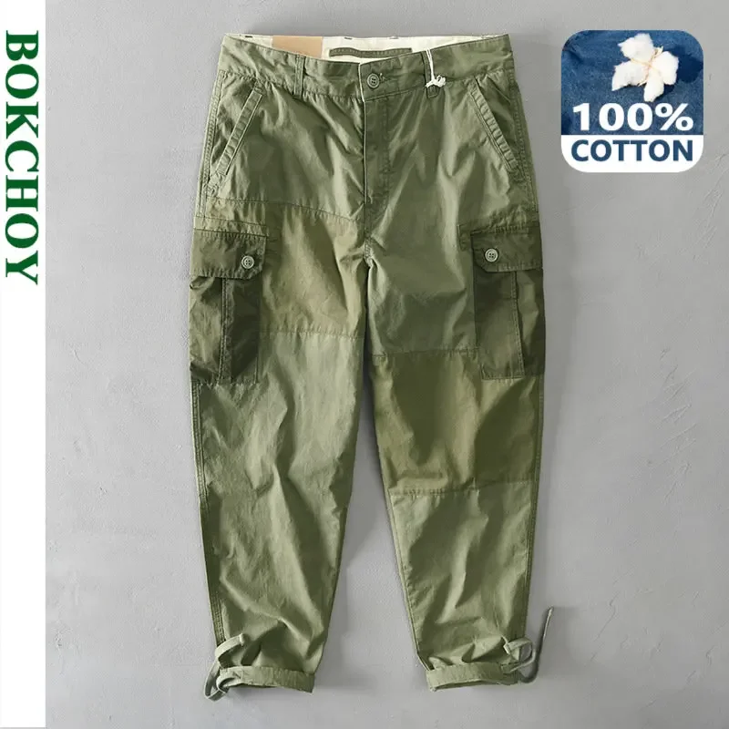 100% Cotton Multi-pocket Casual Patchwork Men Cargo Pants Daily Comfortable