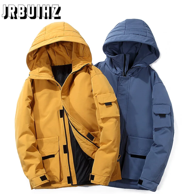 

Men Winter Down Jacket Fashion Streetwear Long Parka Coat Windproof Thicken Warm White Duck Down Filling Men Down Coat Outerwear