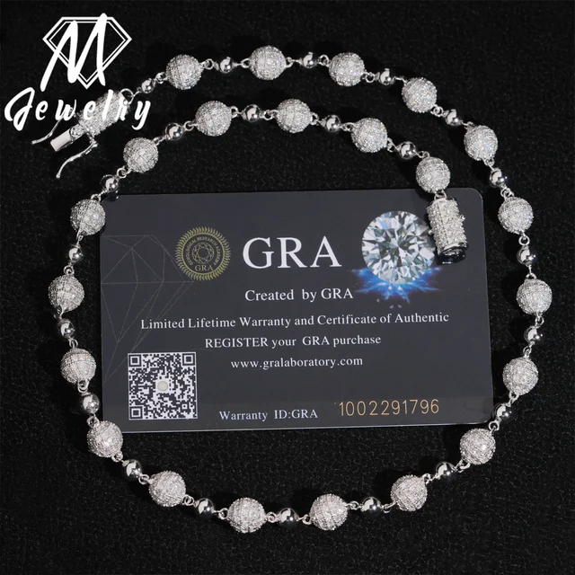 HipHop Style S925 Moissanite Cuban Chain Beaded Chain Pass Diamond Tester Iced Out Moissanite Necklace Chain Silver