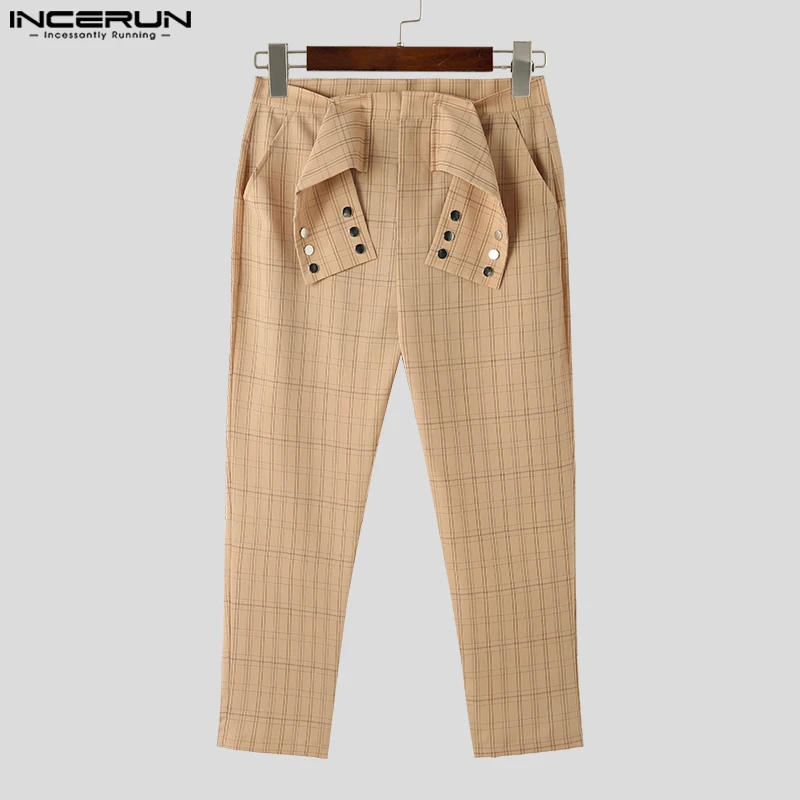 INCERUN 2023 American Style New Mens Pantalons Checkered Design Trousers Casual Streetwear All-match Narrow Leg Long Pants S-5XL
