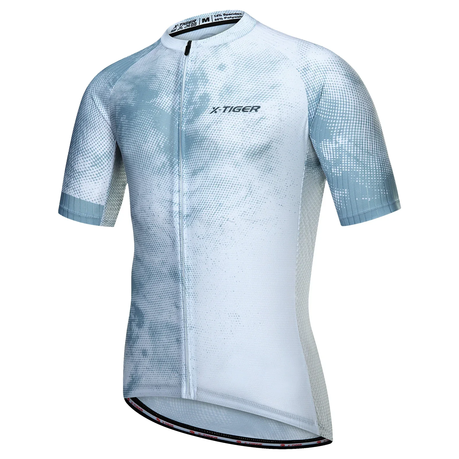 thumbnail image 1 of Ｘ-TIGER Maillot de ciclismo para hombre, manga corta, ajuste de ciclismo, tejido ligero, estilo chino simple, camiseta de ciclismo con 4 bolsillos traseros, 1 of 5