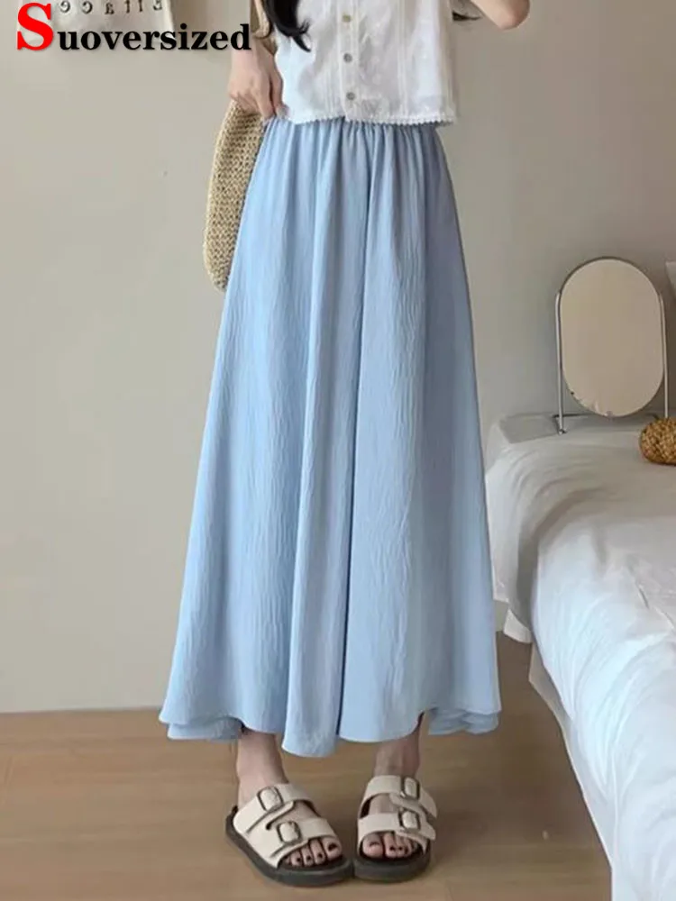 Estate Sottile Ghiaccio Slik Baggy Pantskirt Donna Casual Vita Alta Gamba Larga Pantalones Coreano Caviglia Lunghezza A-Foderato Gonne Pantaloni