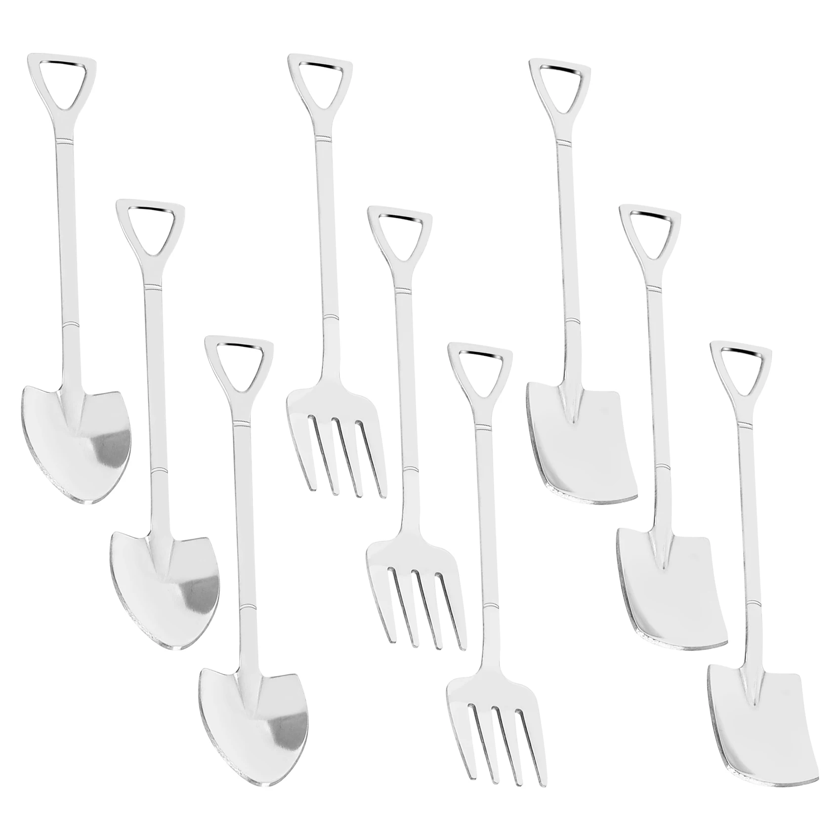 9 Pieces Shovel Spoon Fork Shovel Coffee Spoon Handle Dessert Ice Cream Shape Fork Fruit