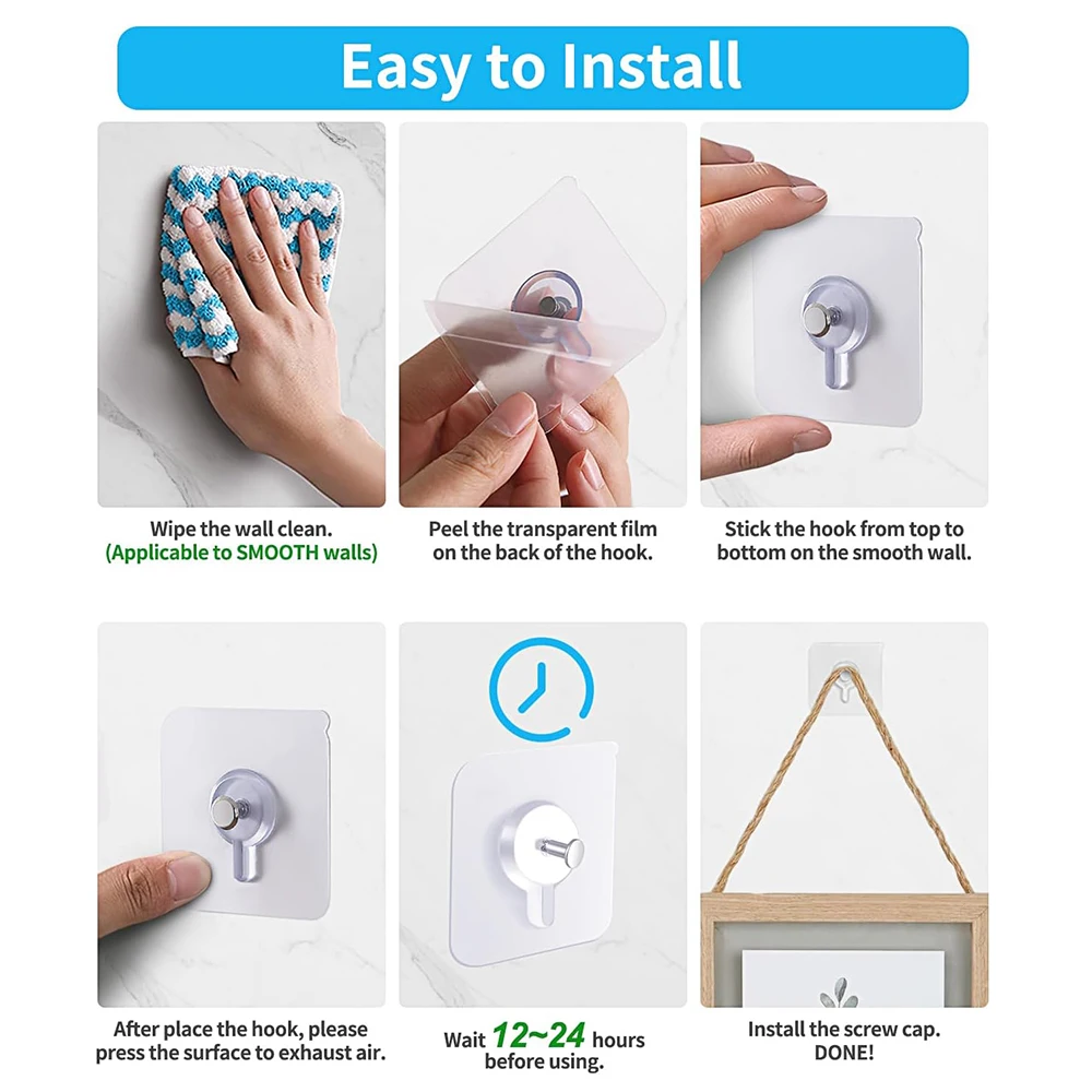 Description Picture 5 of item10/20 Pack Strong Adhesive Hooks No Drilling Waterproof Hooks for Picture Frames Posters Kitchen Bathroom Accessories Screw Hook