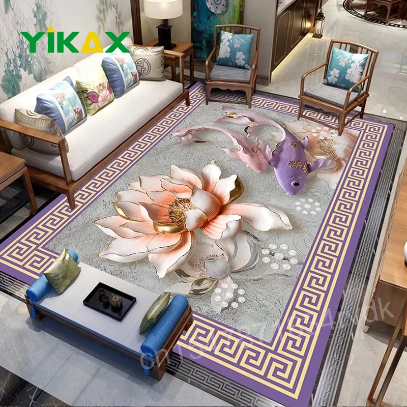 

Flower Fish Print Carpet Bedroom Floor Mats Non-slip Lounge Rug for Home Living Room Decoration Washable Sofa Table Area Rugs