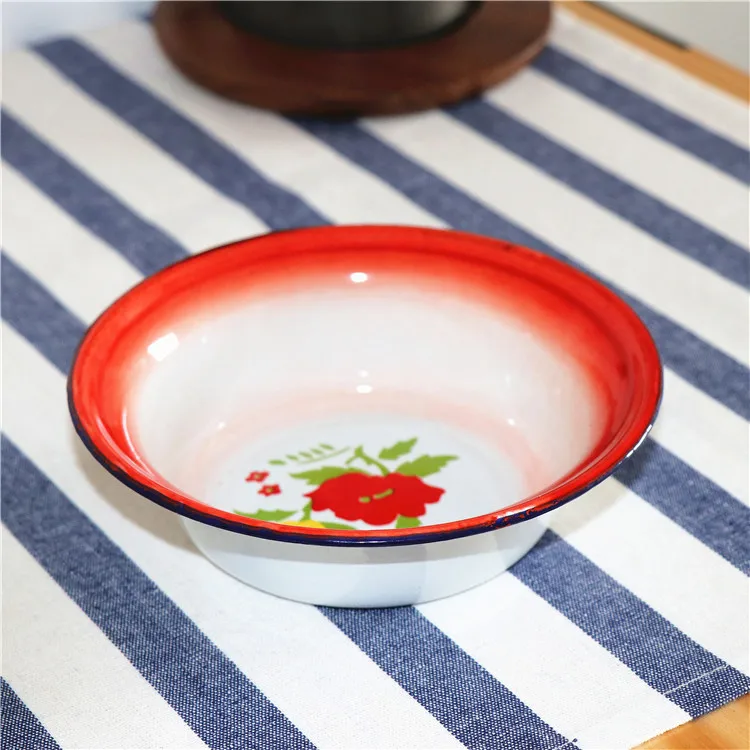 Chinese 14-24cm Old Enamel Deep Red Bowl Restaurant Old Enamel