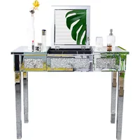 Mirrored Vanity Desk with Drawers and Flip Mirror, Glass Vanity,,Mirrored  Makeup Vanity Table for Bedroom 2