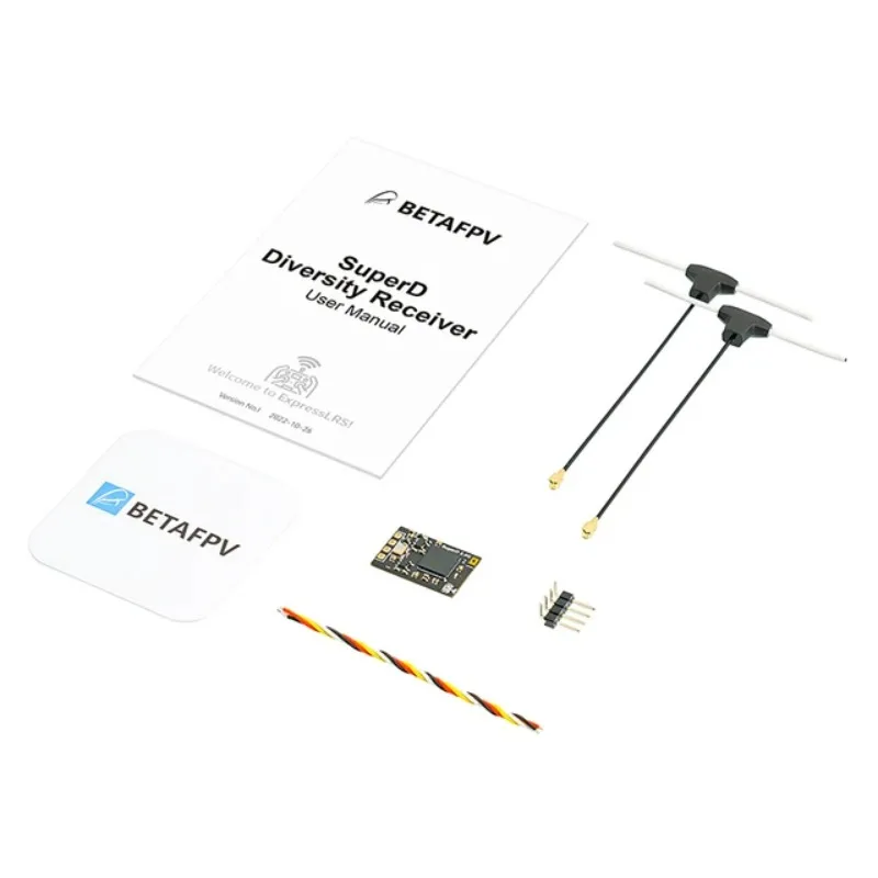 Récepteur ELRS SuperD 2.4G True Diversity BETAFPV avec câbles et connecteurs pour installation sur drone FPV