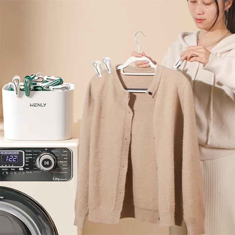 Description Picture 5 of item24/36pcs Clothes Pins With Storage Basket Plastic Laundry Hanging Pegs Clips Household Food Clip Socks Underwear Rack Holder