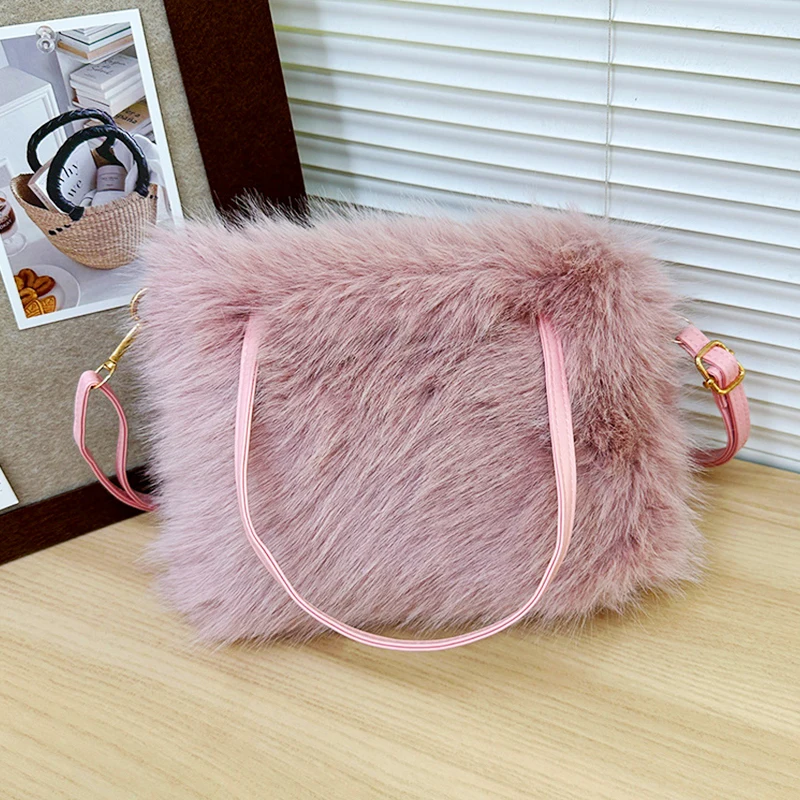 Premium Solid Color Plush Handbag Simple Texture Fashion Versatile Shoulder Bag For Women Small Square Bag Autumn Winter