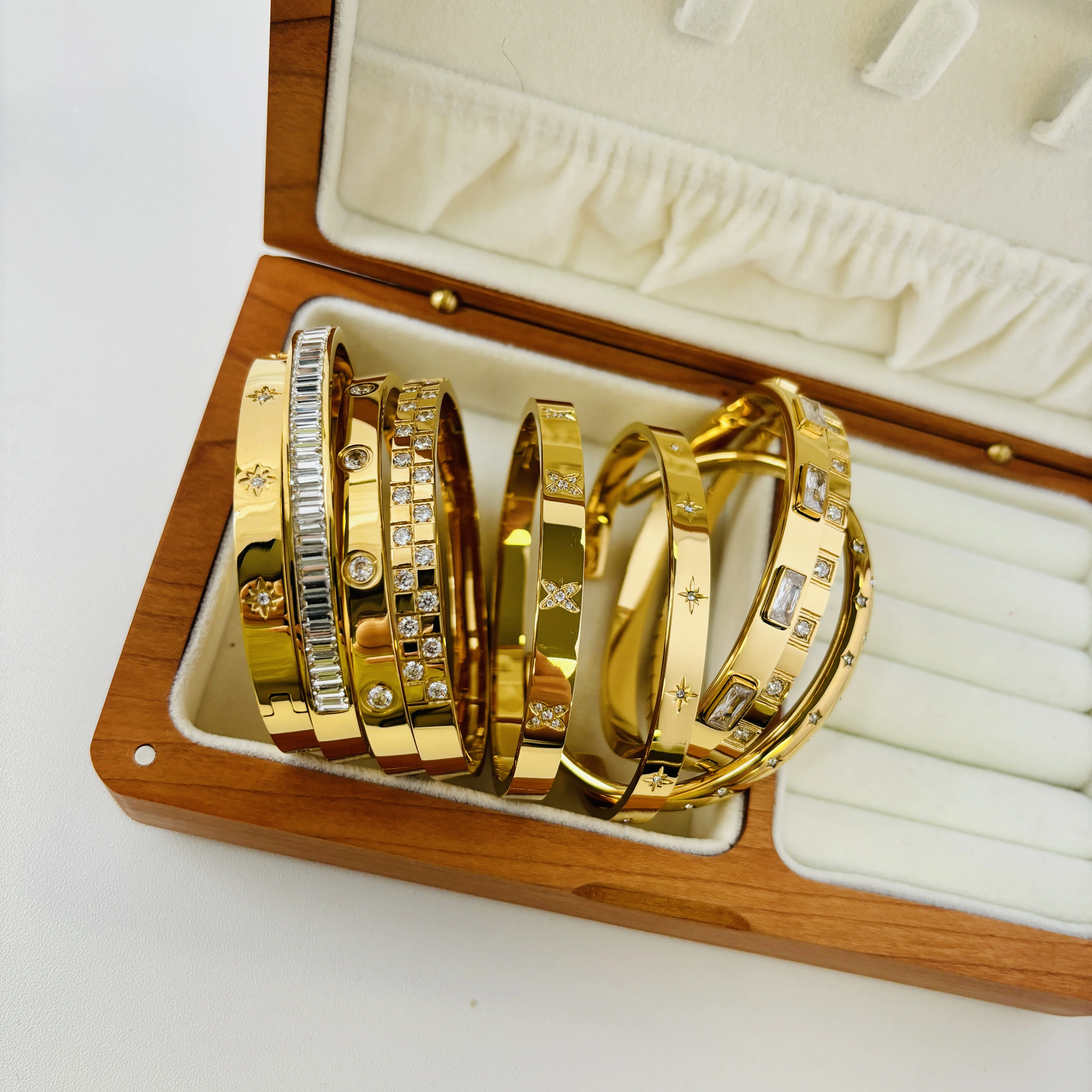Waterproof Luxury Colorful Cubic Zirconia Bangles Stainless Steel Open Bracelet Bangle 18k Plated Fashion Jewelry Women bangle bracelet stainless steel bracelet crystal bracelets zircon bracelet zirconia bangle
