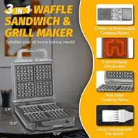 Waffle Maker with Removable Plates, Waflera Electrica, Large Waffle Iron, 3 in 1 Panini Grill Press Breakfast Sandwich M 2