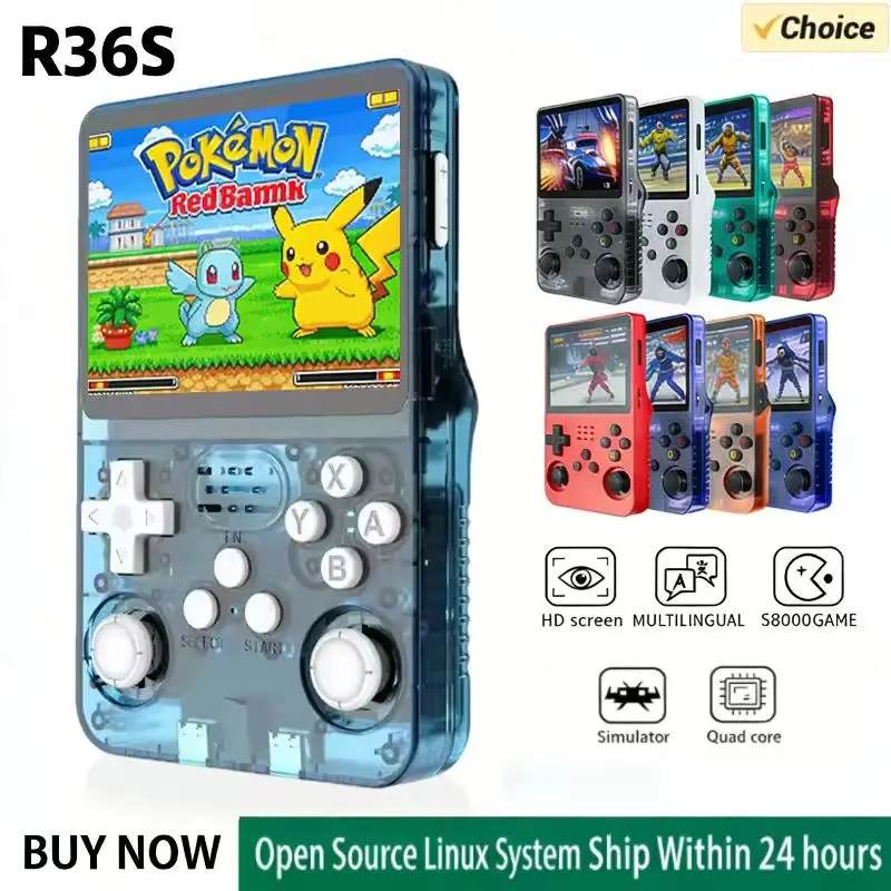Linux System Open Source R36S Retro Handheld Video Game Console 3 5 Inch IPS Screen Portable Pocket Video Player 64GB 128GB Game
