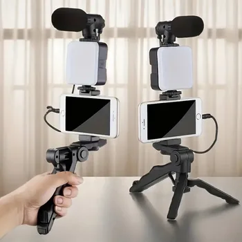 STTKGZD Smartphone Vlogging Kit With Tripod Phone Holder Mini Microphone Fill Light Starter Handle Portable Stabilizer Bracket 1