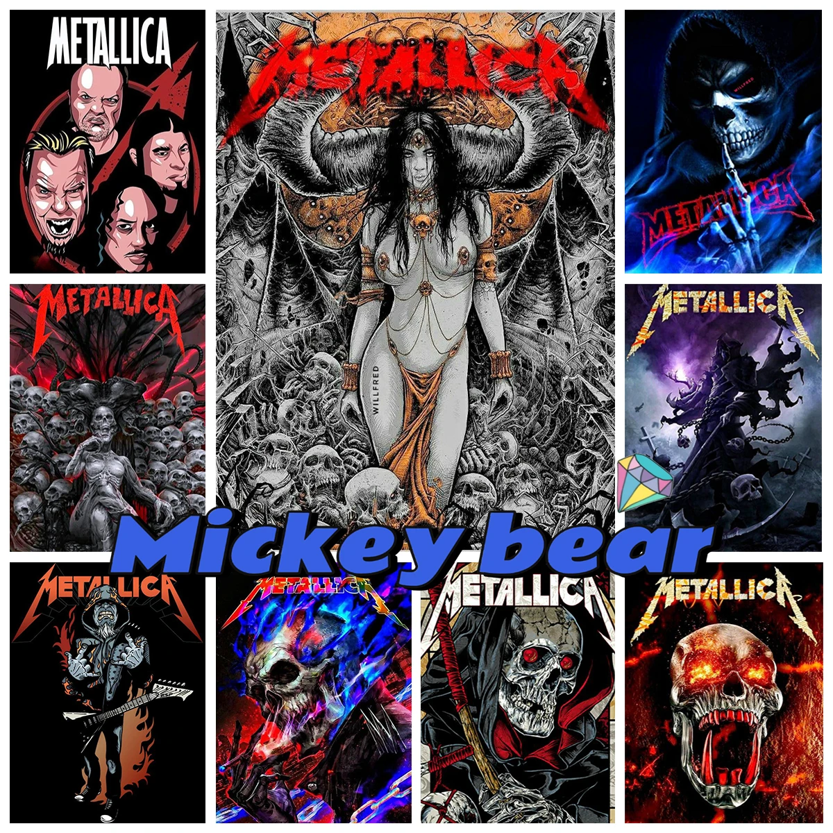 

American Heavy Metal Skeleton Band Diy AB Diamond Painting Rock Album Cover Poster Cross Stitch Embroidery Home Decor Fan Gifts