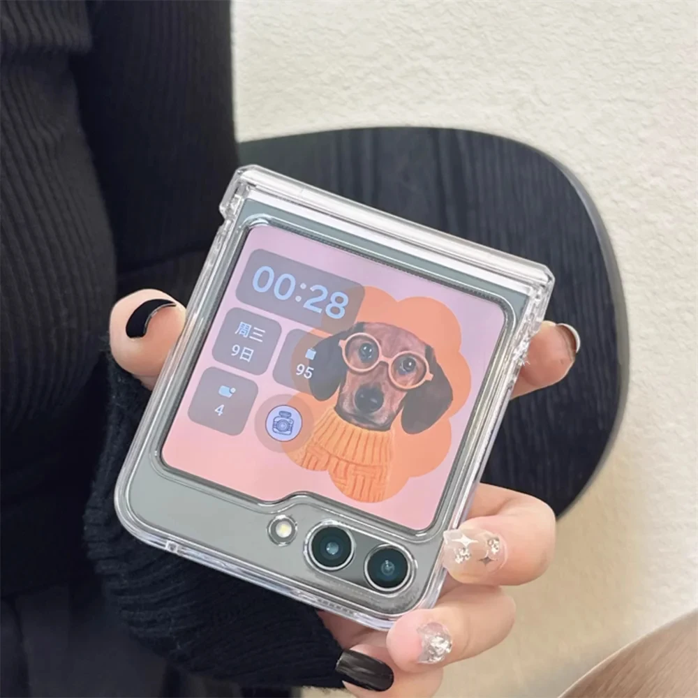 Ins Korean Cute Clear Case For Samsung Z Flip 7/6/5/4/3 Hinge Full Protection PC Case For Motorola Razr 60 50 Ultra Razr 40Ultra 3