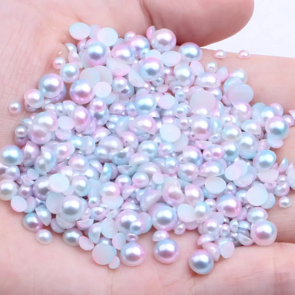 

Small Pack 3-10mm RainBow Color Half Round Pearls Flatback Imitation Craft DIY Wedding Dresses DIY Nail Art Decorations