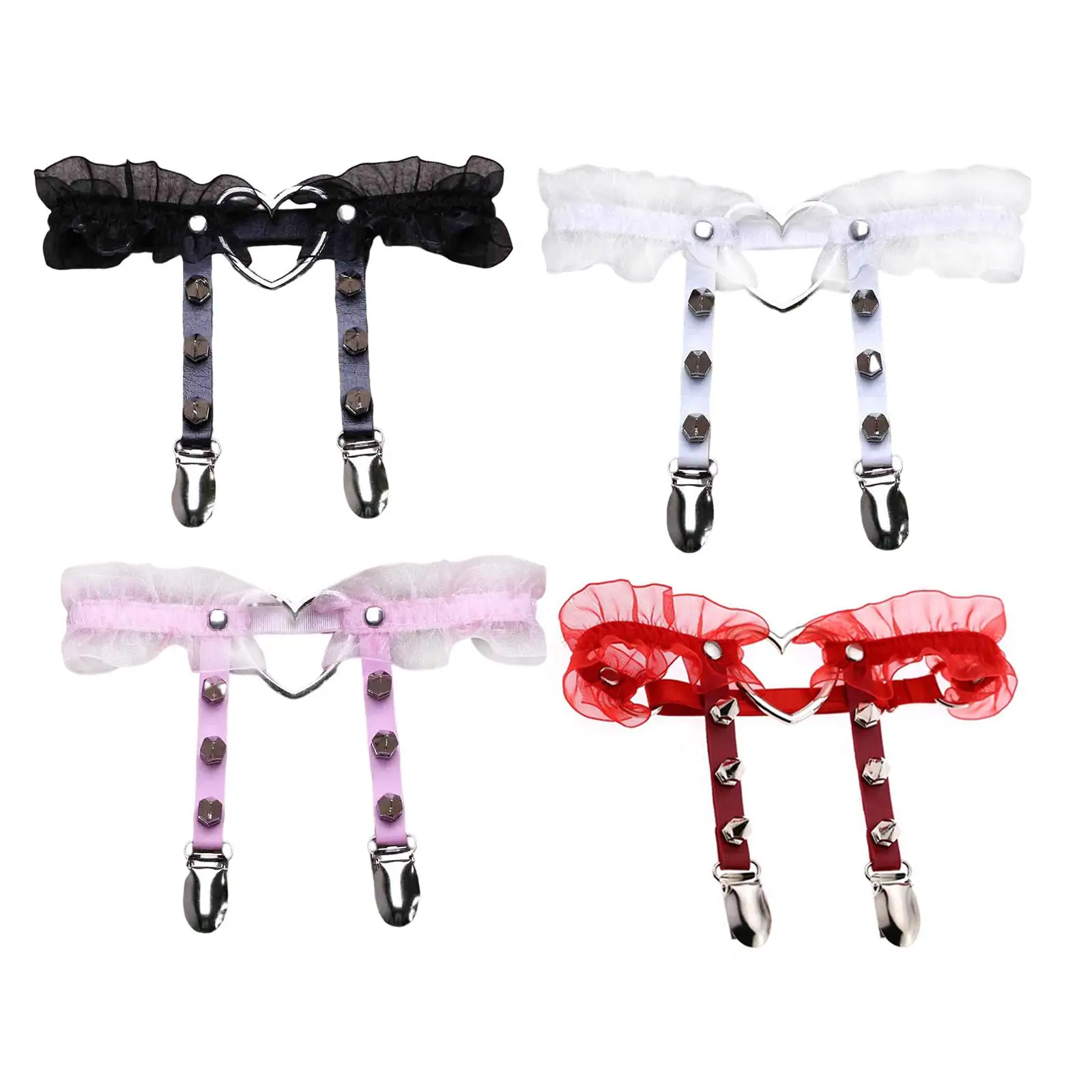 Heart Punk Rivets Leg Rings Garters Clubwear With Anti Slip Clips