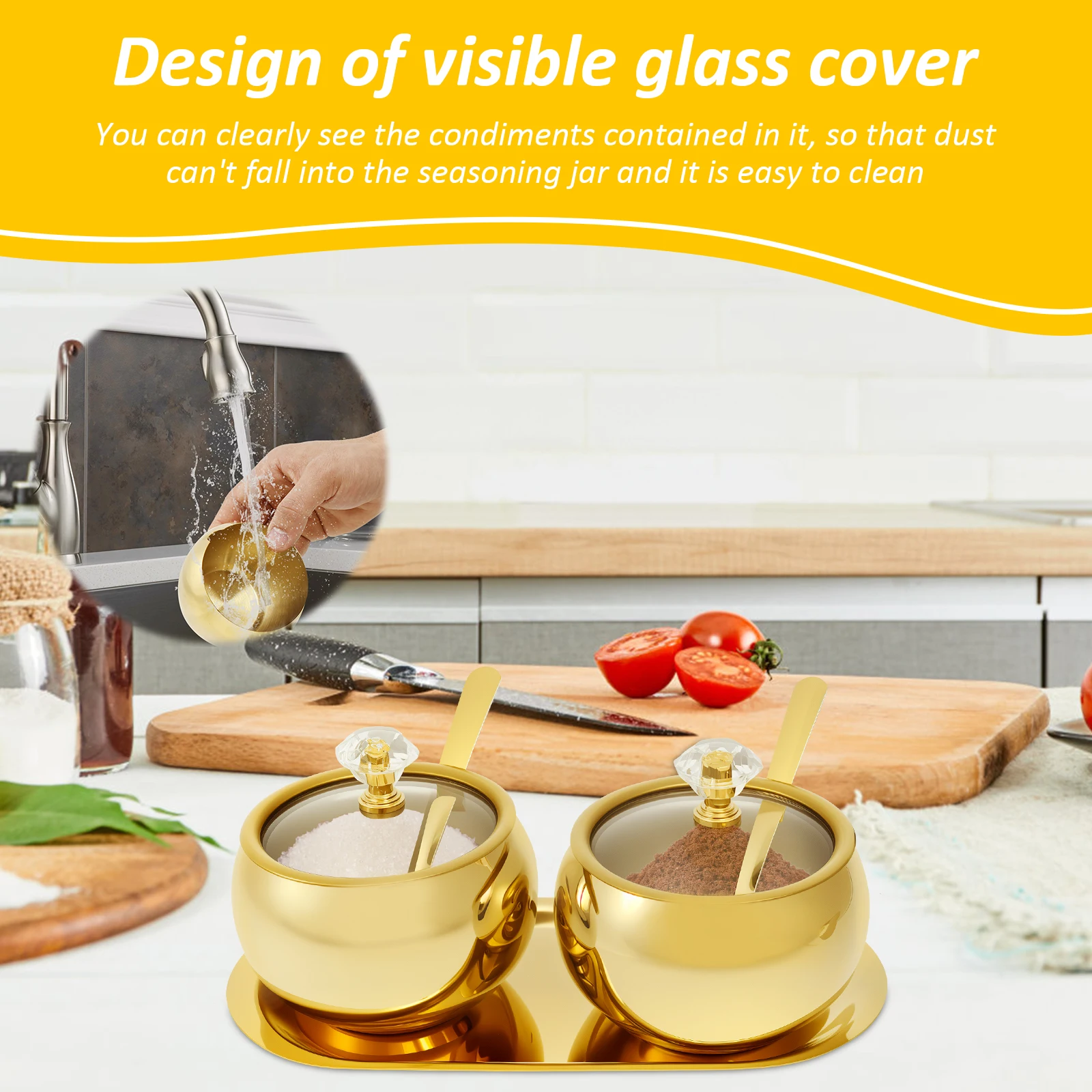 1/2/4Pcs Seasoning Jar Stainless Steel Spice Jar with Glass Lid and Spoon Sugar Salt Pepper Storage Jars for Kitchen Accessories