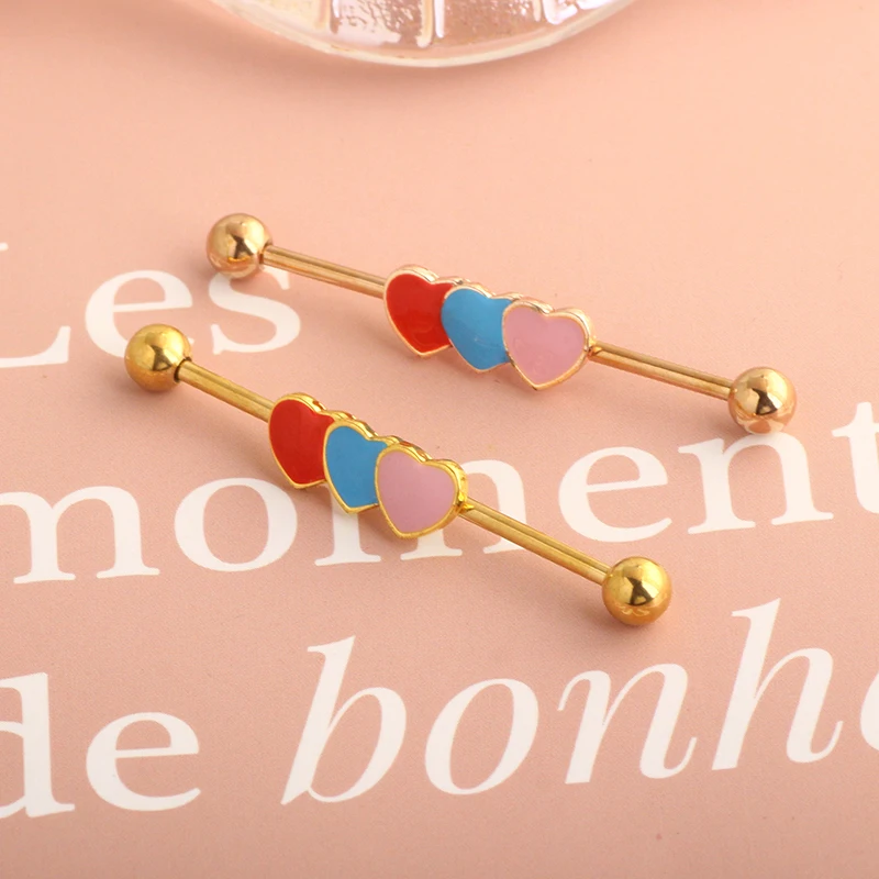 Stainless Steel Cat Industrial Piercing Barbell 14G Crystal Industrial Piercing Jewelry CZ Long Barbell Piercing Earring heart