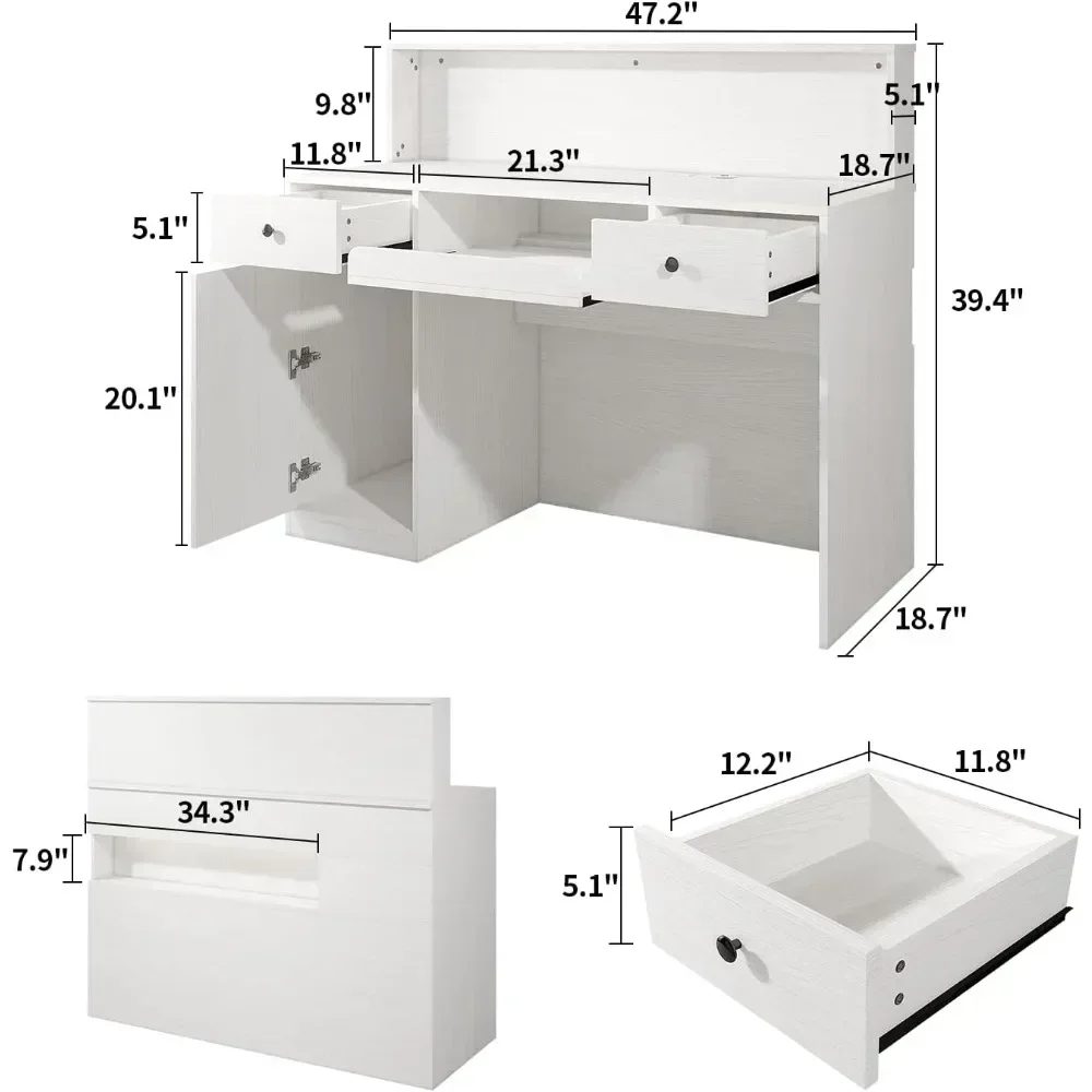 Reception Desk with LED Lights and Power Outlets, Retail Counter Reception Counter Table with Drawers, for Salon Lobby Checkout 2