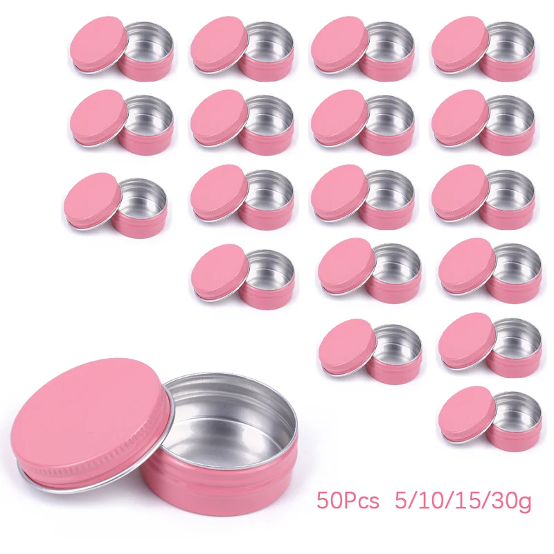 

50Pcs 5/10/15/30g Pink Cosmetic Empty Aluminum Jar Pot for Lip Blam Facial Cream Metal Tin Box Cap Candle Jars Refillable Bottle