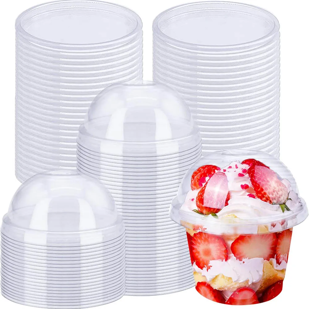 50Pack 8oz Disposable Clear Plastic Cups with Dome Lids,PET Dessert Cups,Disposable Snack Bowls for Ice Cream,Cake,Fruit,Parfait