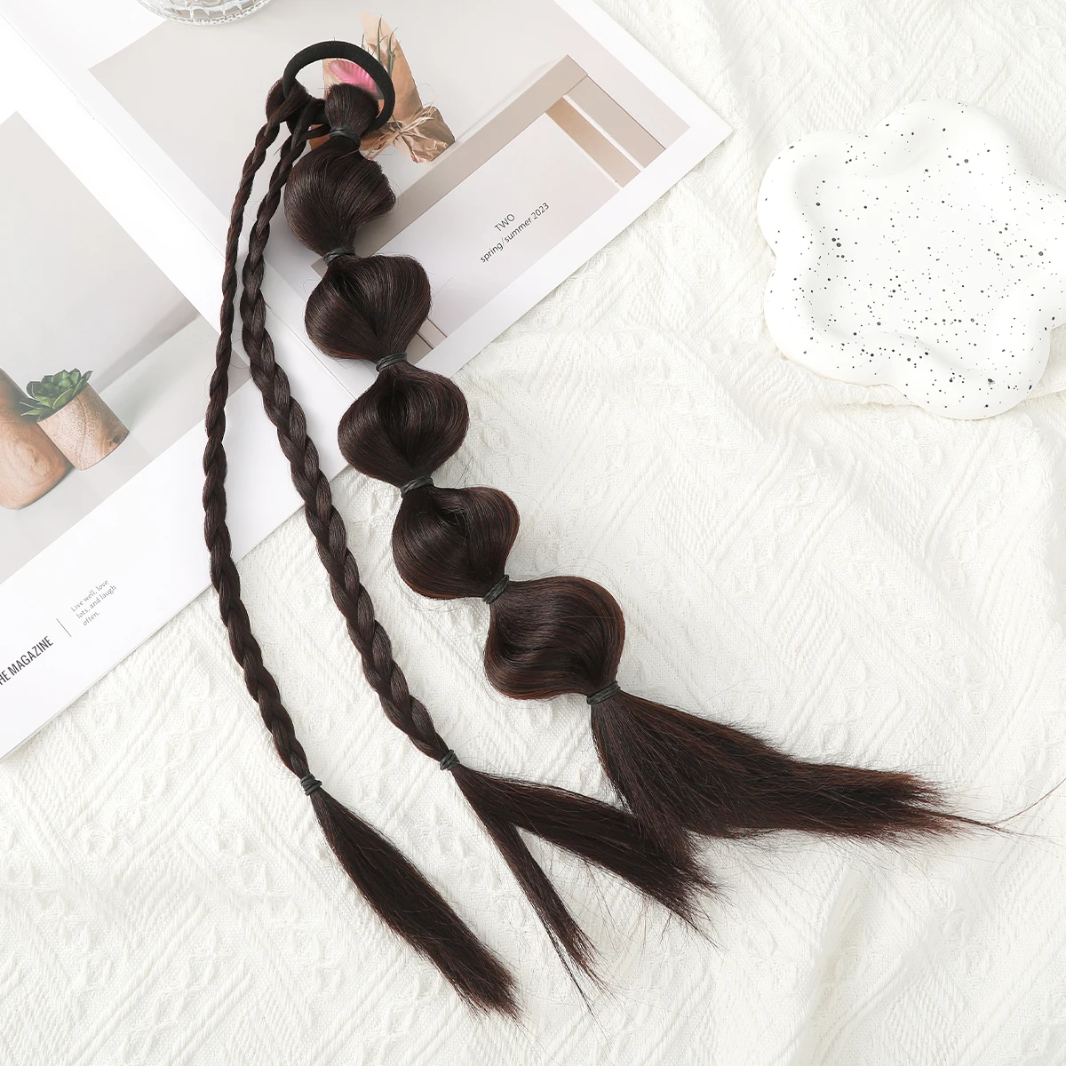 Wig Braids Hair Ropes Rubber Bands Three-Strand Braids For Women Hot Girl Sweet Bubble Braids Double Ponytail Boxing Braids