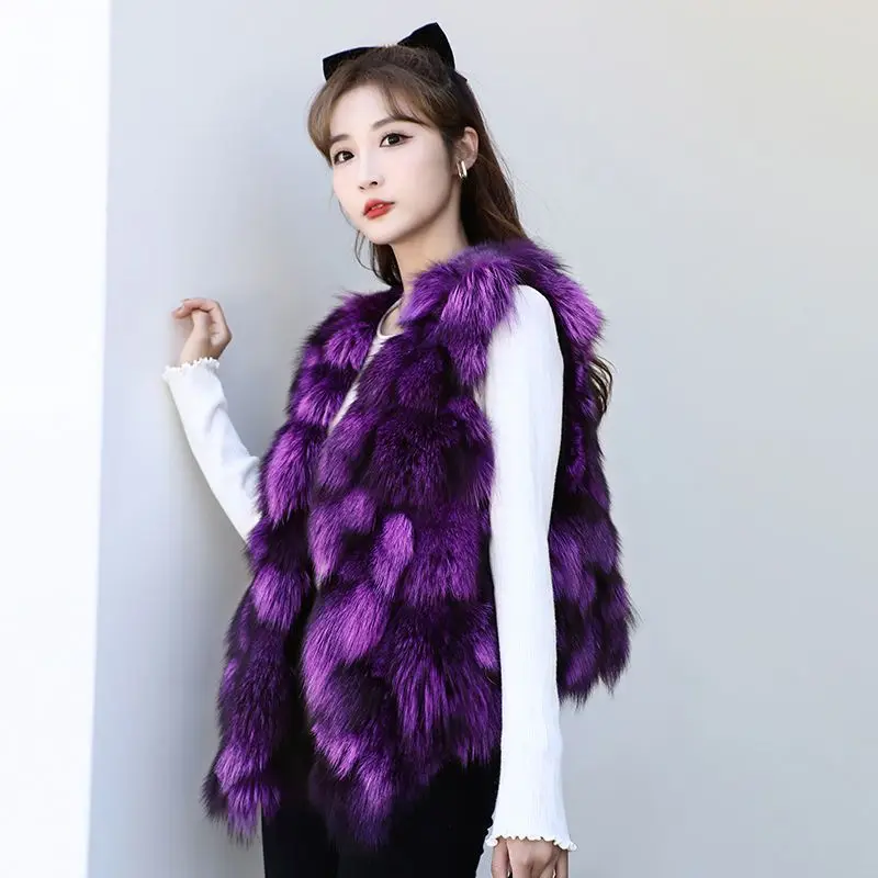 2023 New Autumn Winter Women Fox Fur Vest Temperament slim fit Short Keep Warm Waistcoat Female Fashion Casual V-neck Outwear