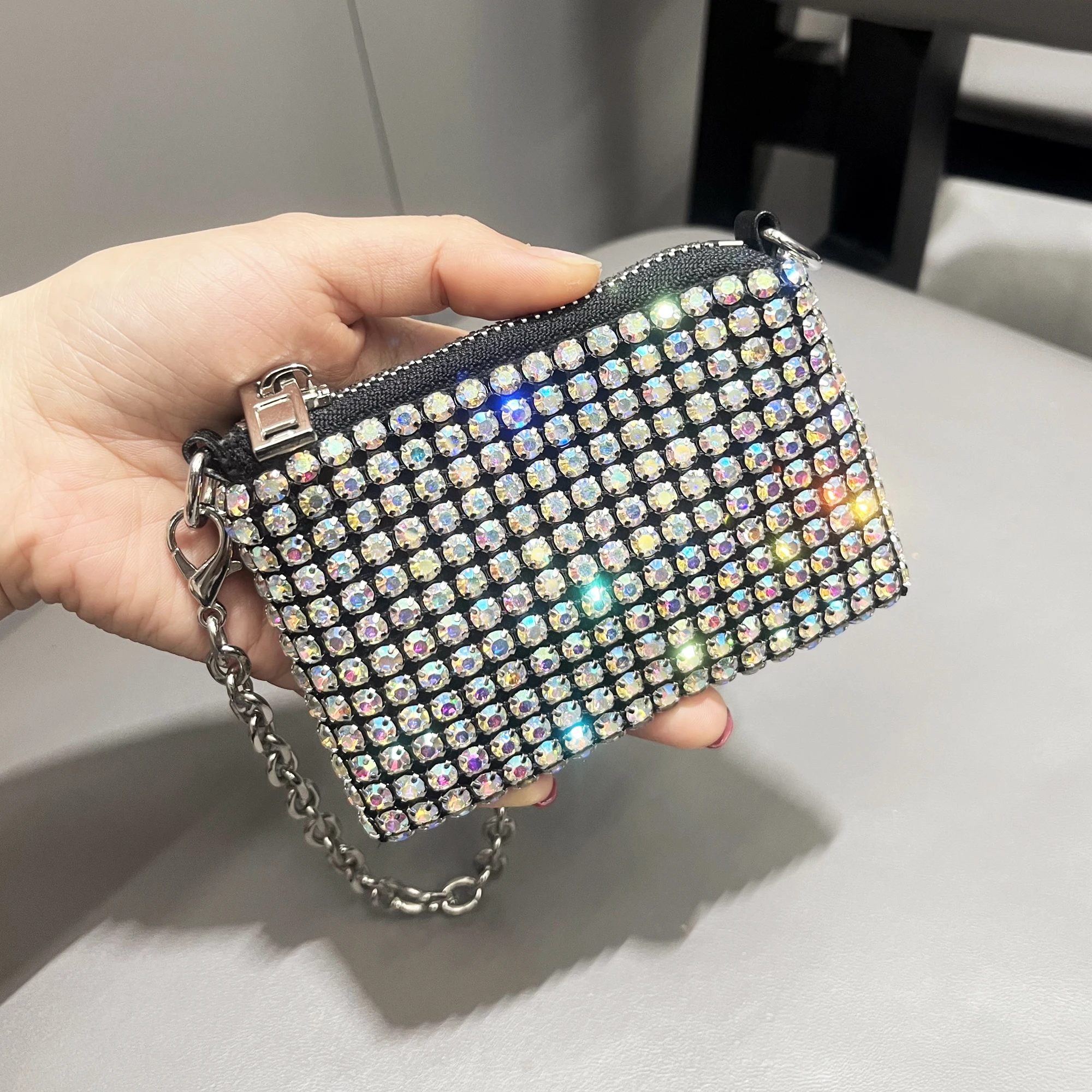 Mini Small Bag Shiny Rhinestone Coin Purse Short Chain Coin Bag