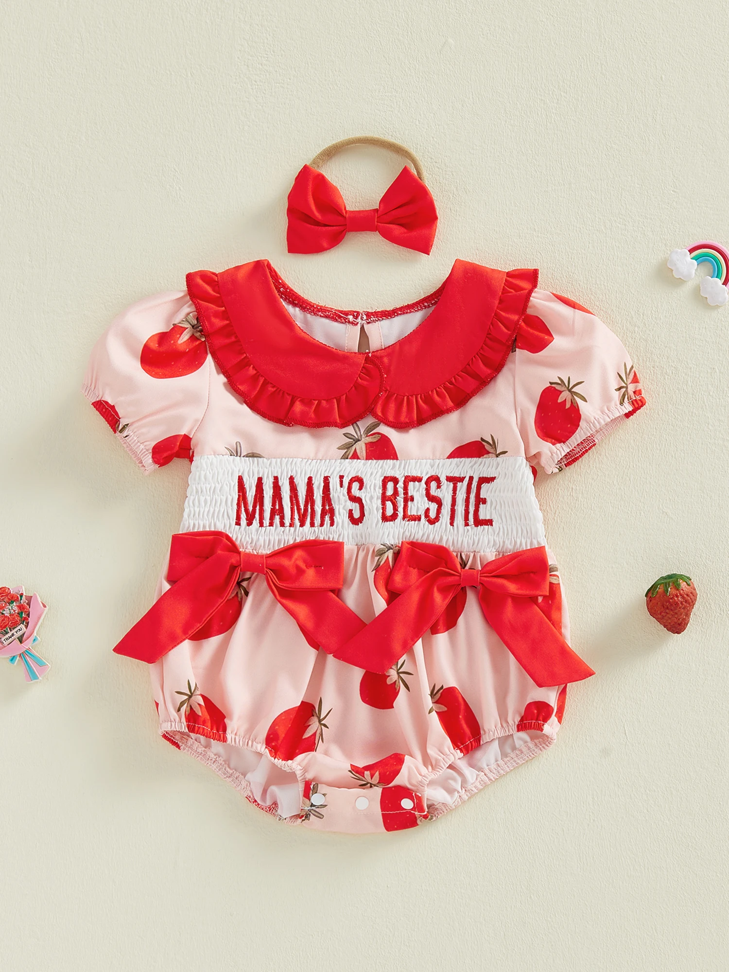 Infant Girl Floral Print Ruffle Sleeve Romper Jumpsuit Newborn Summer Bodysuit Playsuit with Bow Headband Set