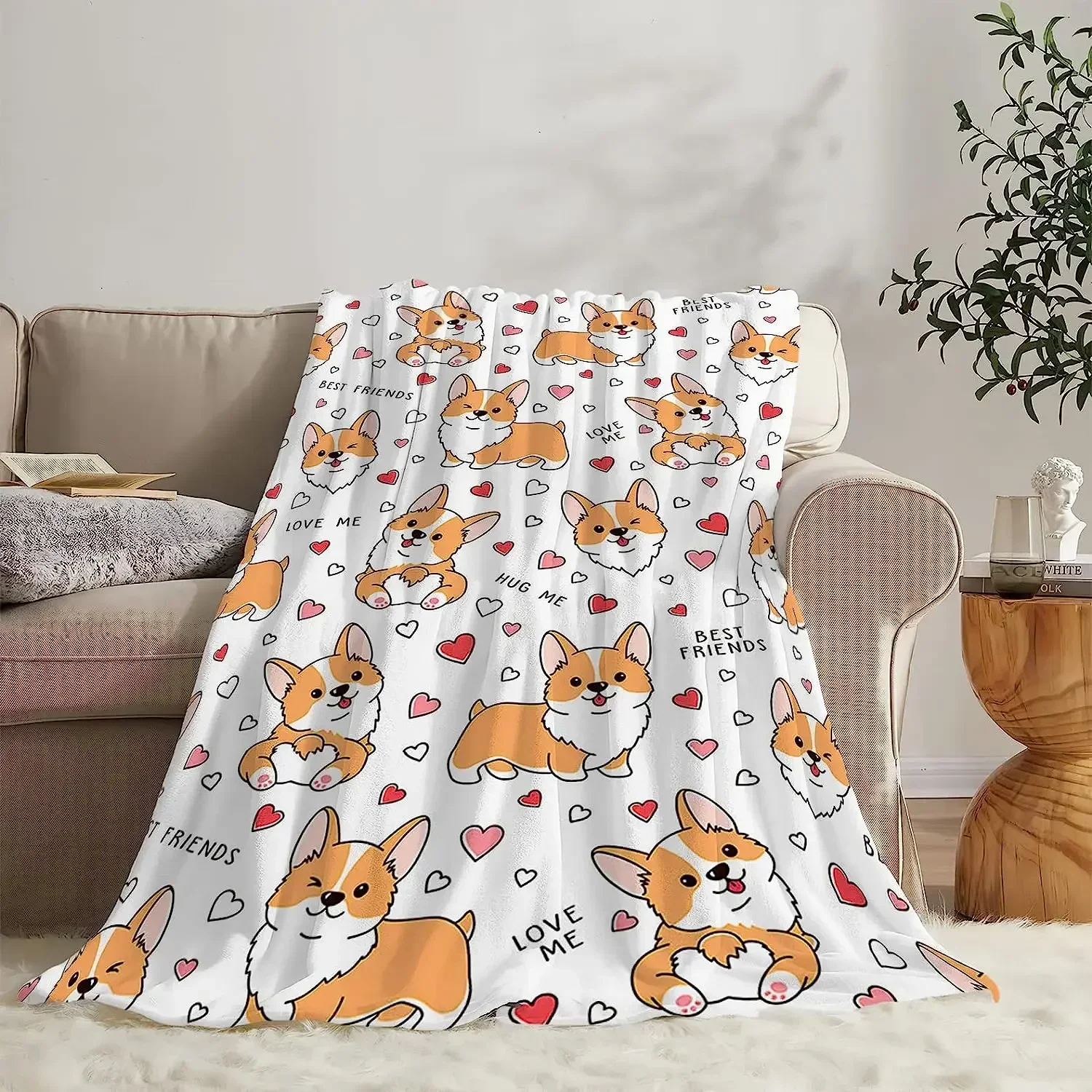 Corgi Blanket Cute Pet Dog Corgi Throw Blankets Super Soft Flannel Cozy Cartoon Pattern Animals Blanket Warm Lightweight 4