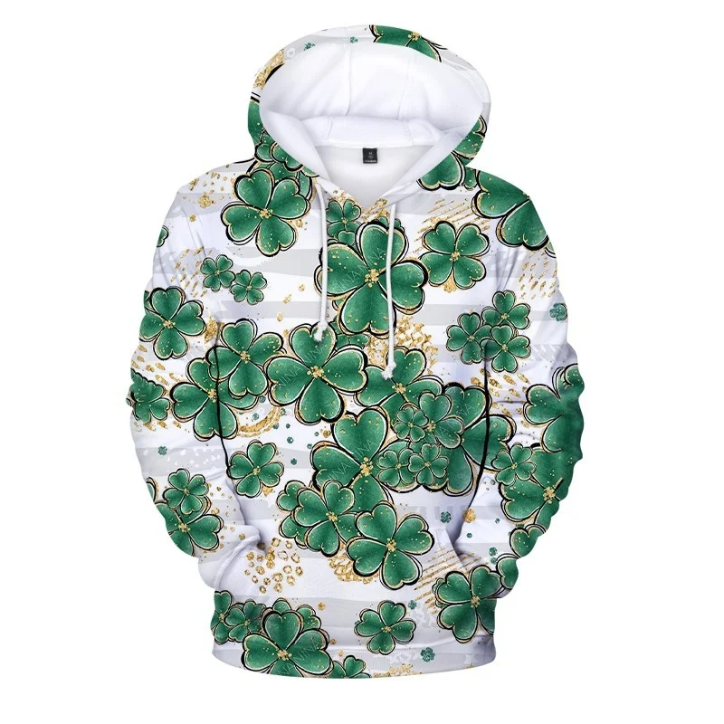 thumbnail image 1 of Sudadera con capucha de trébol de cuatro hojas con estampado 3D para hombre, sudadera con capucha de gran tamaño con gráficos de trébol de la suerte, sudadera con capucha para mujer, abrigo de manga l, 1 of 5