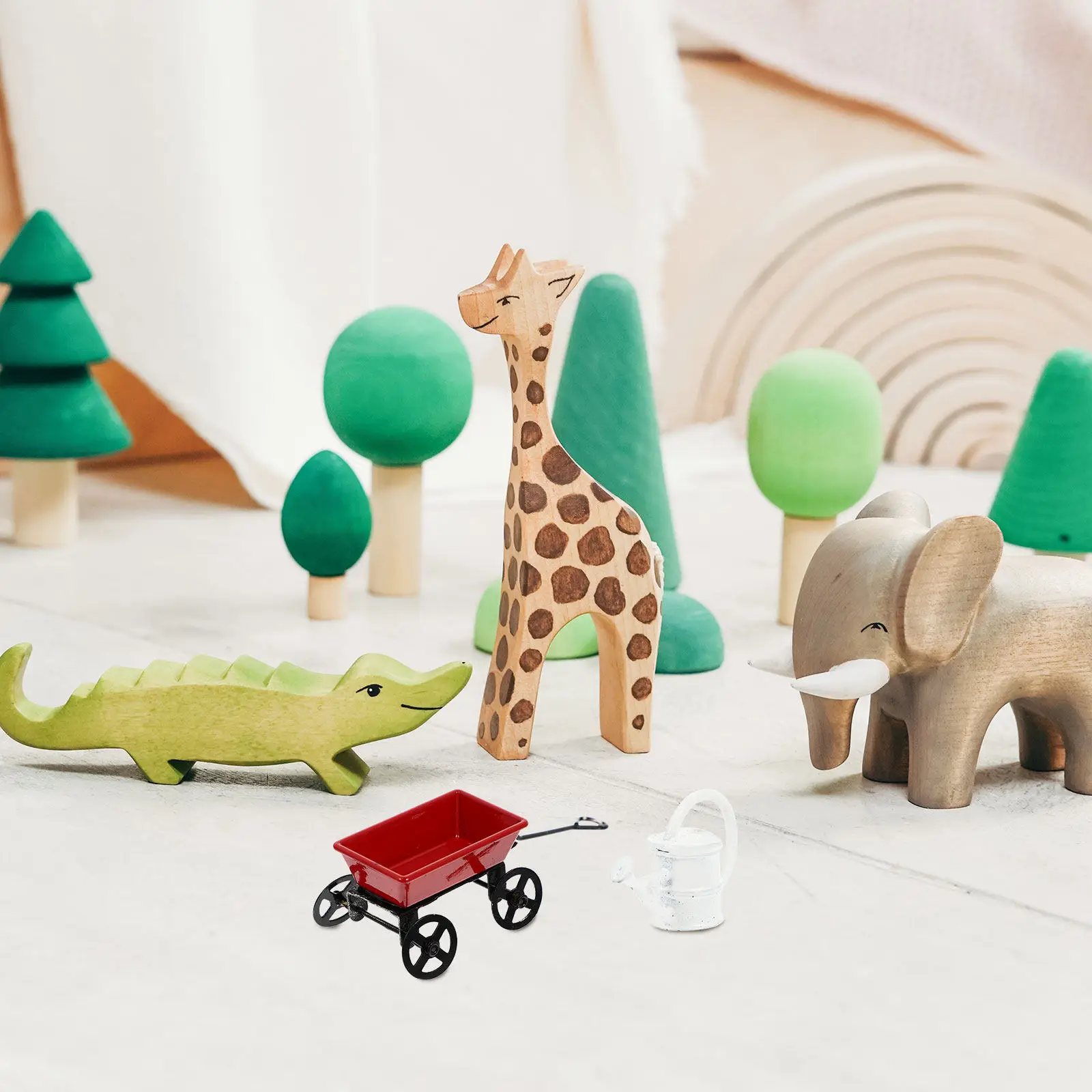 1세트 미니 농기구 조경 장 사실적인 미니 물뿌리개 카트 삽 장면 소품 휴대용 사진 촬영용