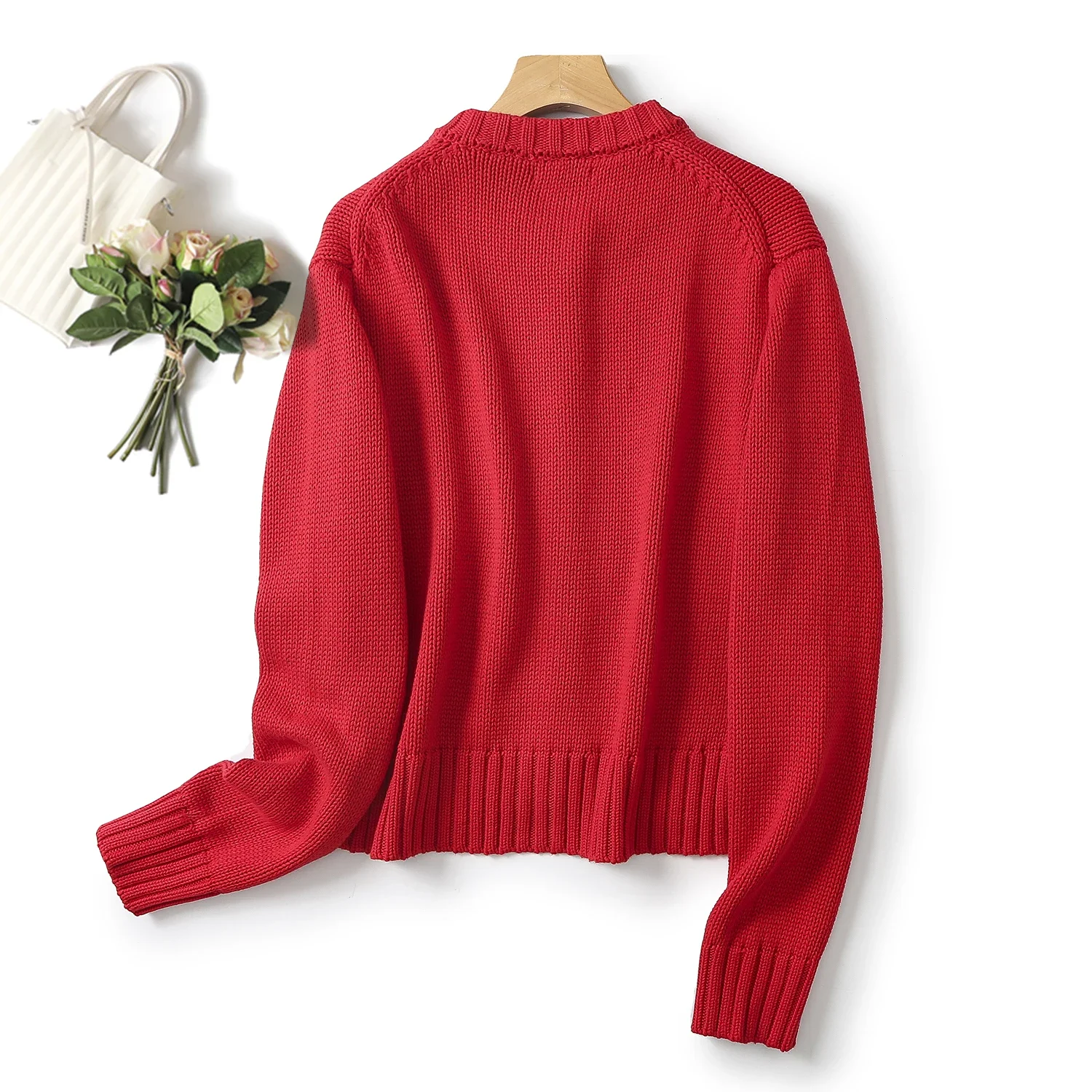 Ethereal MD 2024  new style of Women's casual red buttoned short crew-neck knitted cardigan jacket 2