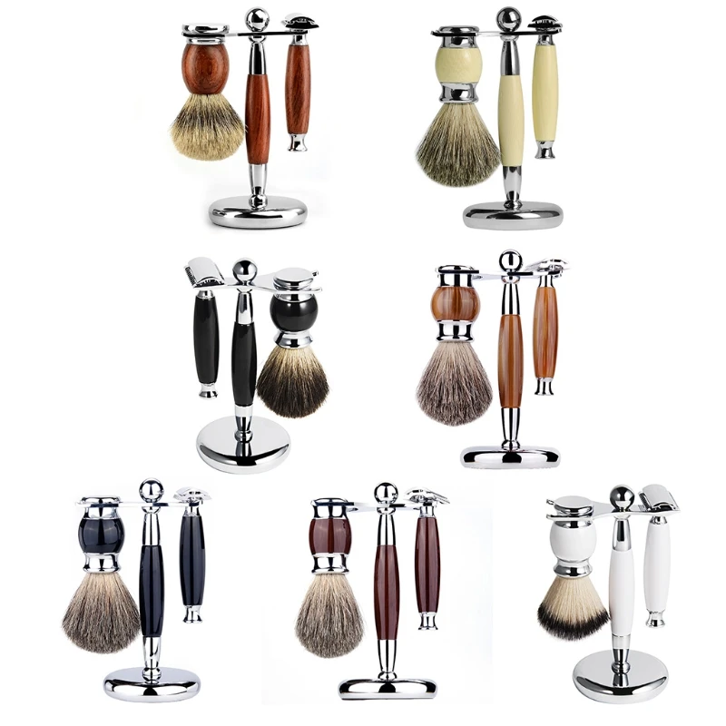 

Professional 3 In 1 Men Luxury Manual Shaving Beard Cleaning Brush Metal Shaver for Razor Stand Holder Hair Drop Shipping